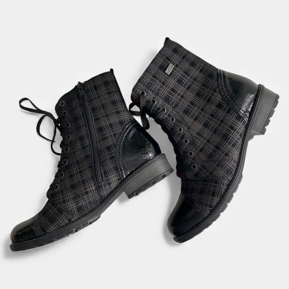 Remonte Black Grey Tartan Ankle Dress Boots Sz 7 - Picture 9 of 13